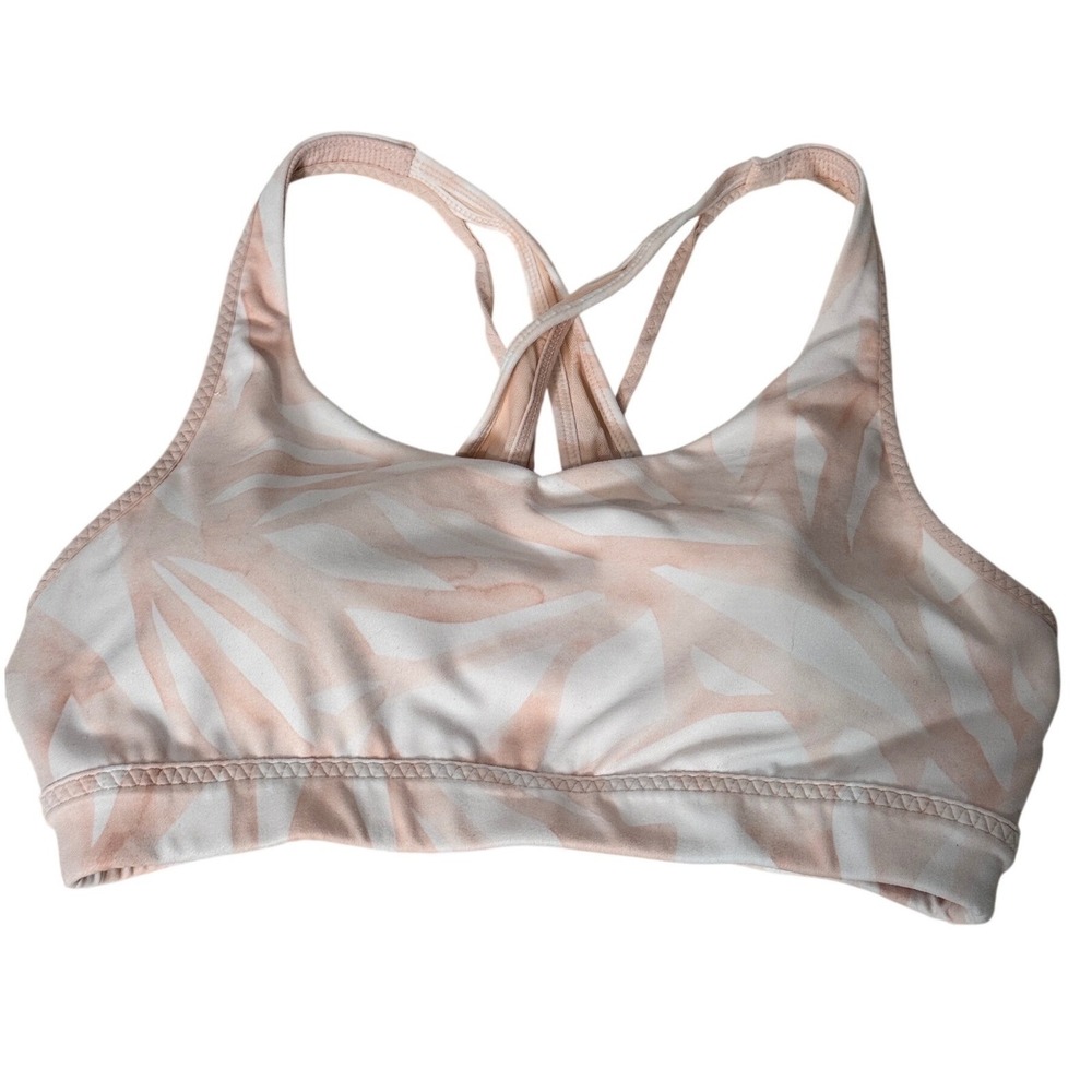 Athleta Peach Palm Leaf Strappy Back Sports Bra Small RN 54023